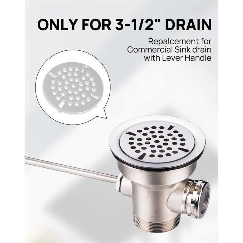 3-1/2" Commercial Sink Drain Strainer Replacement, Flat Strainer Only for