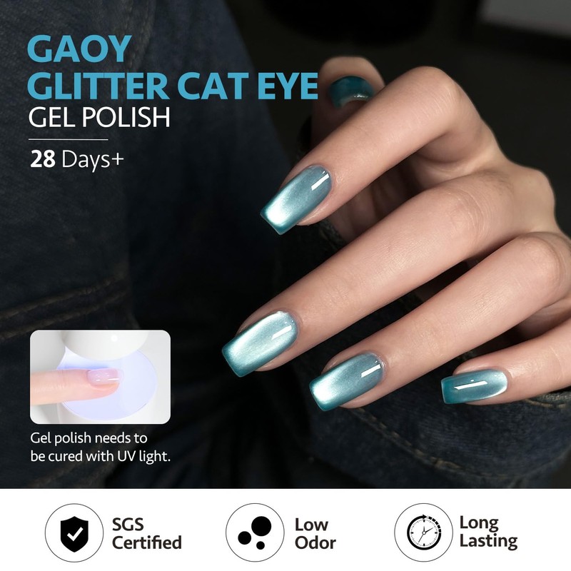 GAOY Jelly Blue Cat Eye Gel Nail Polish, 16ml Glitter