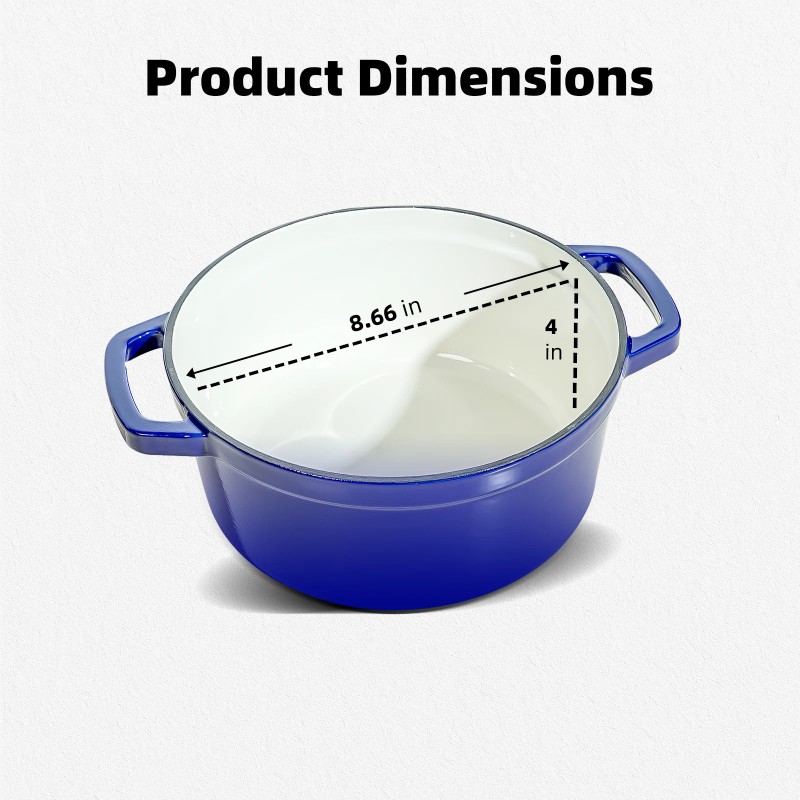 5Qt Enameled Blue Cast Iron With Double Handle Pot Lid
