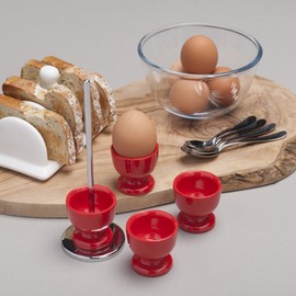 Zeal G277R Stack and Store Egg Cups/Holders, Set of 4 with Chrome Storage and Carry Stand, Melamine, Red
