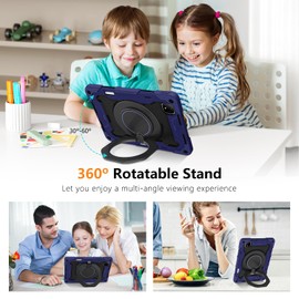 ROISKIN Case for Honor Pad GT Pro 12.3 Inch 2024 with HD Screen Protector & Shoulder Strap & Pencil Holder,Heavy Duty Shockproof Military Honor Pad GT Pro Case,Rotating Stand Case for Kids,Navy Blue