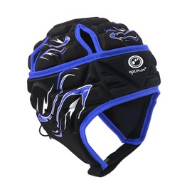 Optimum Unisex Junior Inferno Rugby & Football Headguard - Scrum Cap Coverage | Breathable, Soft-Edged, Lightweight Sports Protective Headgear | Black/Blue, Small
