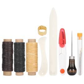 14 Uds herramientas de encuadernación para coser, plegadora de carpetas de huesos, hilo de lino encerado, mango de madera, punzón, agujas de ojo grande para suministros de costura DIY