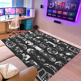 Sunnycitron Gaming Area Rugs Gamer Player Rug for Boys Room Decor Teens 3D Video Game Controller Room Mat Carpet Decor for Bedroom Living Room Playroom Carpet Black White (59"x39")