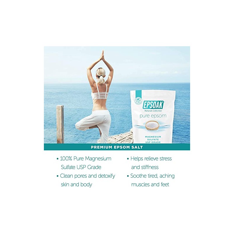 Epsoak Epsom Sal 10 libras Sulfato de magnesio USP, Blanco,