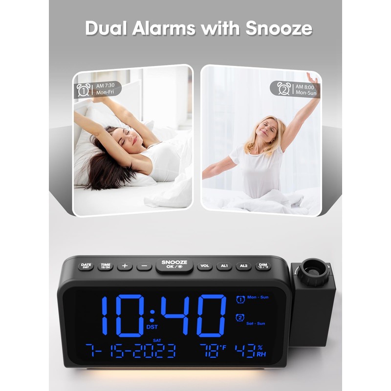ROCAM Projection Alarm Clock, Digital Clock with Projector on Ceiling