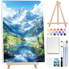 BOWETILE Snow Mountain Paint by Numbers for Adults with Framed Canvas&Wooden Easel, Painting by Numbers Kit for Adults Beginners Canvas Kit, DIY Acrylic Pigment Drawing Paintwork for Home Decor20x30cm