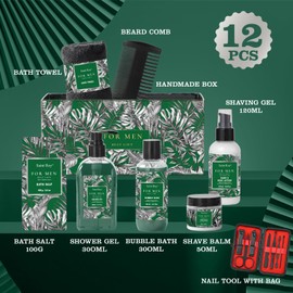 Christmas Bath and Body Gift Basket Set for Men Dad Birthday Men Gift Set Gifts for Him Spa Kit Perfume Spa Bath Gift Set husband gift baskets for man, Mens Bath Beard Gift Basket Mens Gift Set