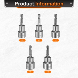 HARFINGTON 5pcs Hex Nut Driver Drill Bit 15/16/17/18/19mm 6-Point Drill Socket 1/4" Hex Shank 65mm Length Magnetic Nut Setter Quick-Change Nut Impact Driver Bit Set with Bit Holder