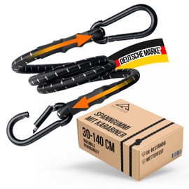 CLIFFORD Tensioning Rubber with Carabiner - 30 cm to 140 cm I Robust Tie Down Straps with Hooks I Tensioning Elastic Strap with Hooks for Car Boot Bicycle Awning I Expander with Carabiner I Rubber