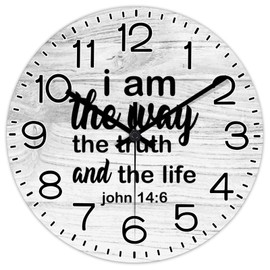 Mighun I Am The Way The Truth and The Life Decal Bible Verse John 146 Wall Clock Motivational Quote Round Clock 15 Inch Large Wall Clocks Battery Operated Rustic Home Decor for Home Kitchen Office