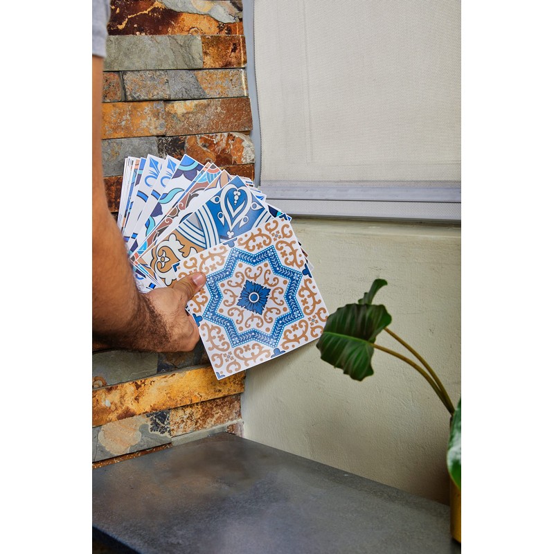 Poromoro Spanish Portuguese Azulejo Style Backsplash Peel and Stick Tile