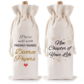 Divorce Gifts for Women Men - New Beginning Pairs Well With Freshly Signed Divorce Papers Wine Gift Bag, Break Up Congratulations for Friends Sisters Family Party Decorations Present Ideas