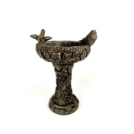 Solid Rock Stoneworks Eye on Sparrow Birdbath- 15in Tall- Autumn Brown
