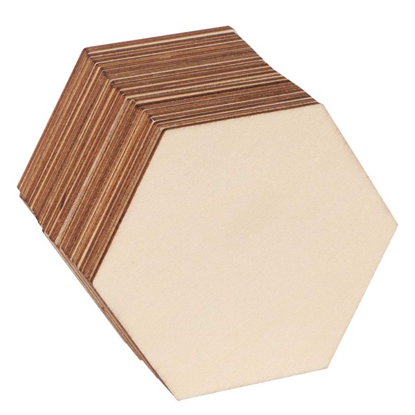 EXCEART Unfinished Wood Pieces 25pcs Hexagon Blank Wood Slices Wooden
