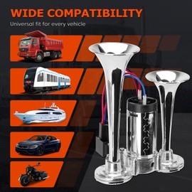 FILTERUP 12V 600DB Upgraded Air Horn Dual Trumpets, Super Loud Train Electric Horn Kit with Air Compressor Compatible with 12V vehicles Trucks Trains Boats Pickup SUVs Cars Speaker