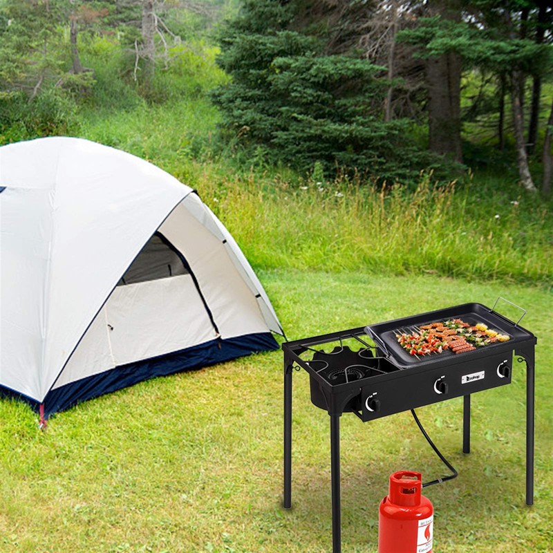 Outdoor Camping Stove, 3 Burner Propane Gas Cooker w/Detachable Legs