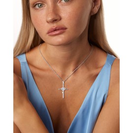 Desnuage Sterling Silver Cross Heart Necklace for Women Dainty Zircon Cross Necklaces for Women Religious Jewelry for Women Christian Gifts