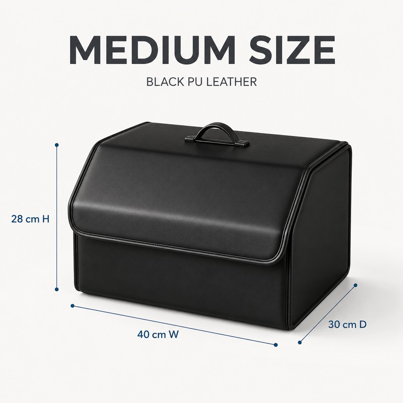 Medium Collapsible PU Leather Car Trunk Organizer with Lid &