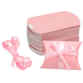 sourcing map 50Pcs Pillow Boxes 3.5 x 2.8 x 1 Inch Gift Boxes with Ribbons, Presents Paper Candy Favor Boxes for Gift Wrap Wedding Birthday Party, Pink