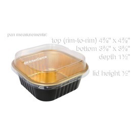 KitchenDance Disposable Aluminum 4 1/4" x 4 1/4" Square 11 ounce Dessert Pans W/Lids - #A-24P (50, Black w/Gold Interior)