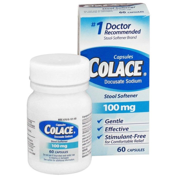 Colace Colace Docusate Sodium Stool Softener Laxative Capsules, 60 ct 100 mg (Pack of 2)