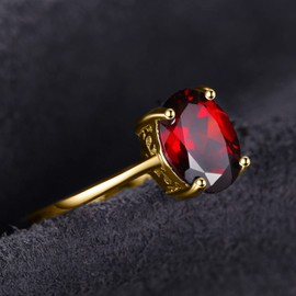 JewelryPalace Class Natural Red Gemstone Garnet Birthstone Solitaire Engagement Rings for Women, Anniversary 14k Yellow Gold Plated 925 Sterling Silver Promise Rings for Her, Jewellery Sets J