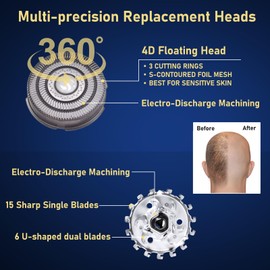 4pcs Shaver Replacement Blades for Skull Shaver Pitbull Baron PRO,Triple-ring Shaver Replacement Heads Compatible with Skull Shaver Pitbull Gold/Silver/Platinum/Diamond Pro Shaver and Palm Shaver