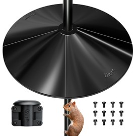 iBorn Squirrel Baffle for Bird Feeder Pole, 19.5” Oversized Squirrel Guard Defender, Bird Feeder for Outdoors Protector, Polycarbonate(PC), Pack of 1, Black