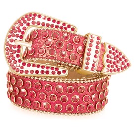Zaiew Studded belt Rhinestone Belt for Women Men Belts Cowgirl Bling Leather Belt Western Belt Gifts Festivals Christmas Party Belt Wide Womens Belts Belts for Women Women's Belt(Red, XL)