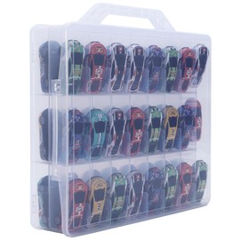 HeIiLan Toy Car Storage Organizer Case for Hot Wheels Car - Double Sided Display Carrying Container Holder for Matchbox Cars, LOL Surprise Dolls, and Shopkins - 48 Compartments. (Transparent)
