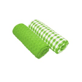 A & B TRADERS 100% Cotton Terry Tea Towels Packs (Sets of 2, 3, 6, 12 or 15) Egyptian Mono Check Superdry Soft Professional Hotel Quality Kitchen Dish Cloth (Green, 2)