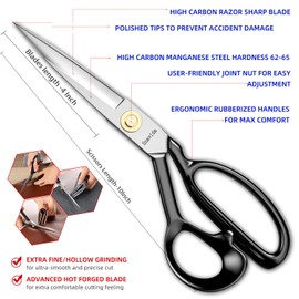 Fabric Scissors Tailor Sewing Shears - 10 Inch Heady Duty Scissors for Fabric Cutting Professional Ultra Sharp Cloth Tailor Scissors Multipurpose Utility Dressmaker Leather Titanium (10Inch)