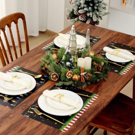 Gandeer Set of 6 Christmas Placemats 17 x 12'' Xmas Place Mats Funny Lime Green Hand Placemats Plastic Washable Christmas Table Mats for Holiday Dining Kitchen Party Home Decor Gift