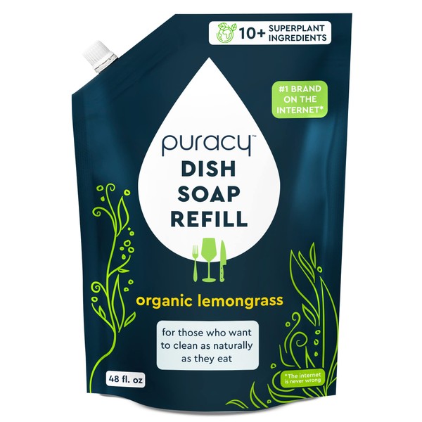 Puracy Dish Soap, Gently Scented with Organic Lemongrass for Fragrance Free Glasses, Kitchen Soap That Cares for Dishes & Hands, Skin-Softening Liquid Dishwashing Detergent Soap, 16 Ounce (3-Pack)
