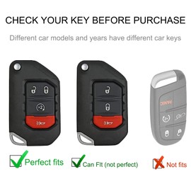 CACARLIKE Jeep Key Fob Cover with Leather Lanyard, Compatible with Jeep Wrangler, Gladiator Smart Key Protector Holder