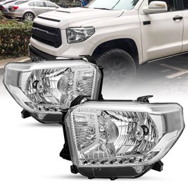 Headlights Assembly compatible with 2014 2015 Toyota Tundra Halogen Headlamp without Level Adjuster,Chrome Housing Clear Corner