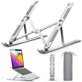 Laptop Stand, Foldable, Innovative 1.8 inch (4.5 cm) Slim Design, Computer Stand, Space Saving, Ergonomics, 6 Levels of Height & Angle Adjustment, Improves Posture, Relieves Back Pain, Stiff