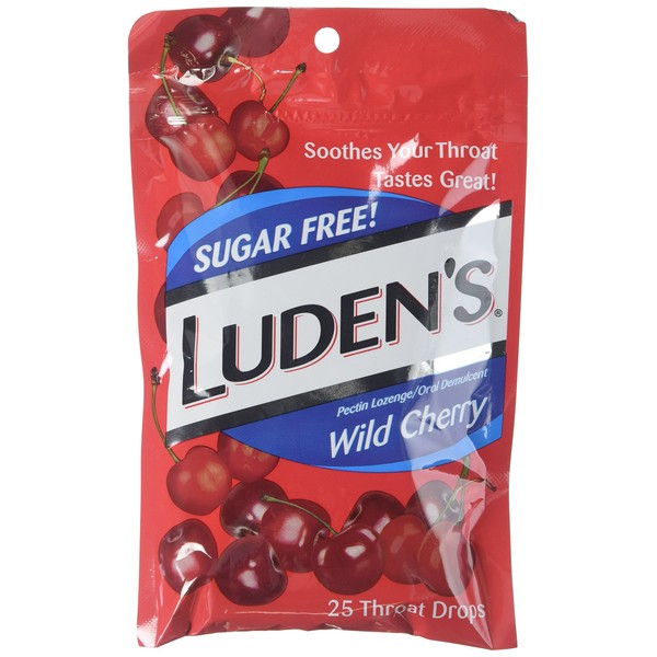 Luden's Throat Drops, Sugar Free, Wild Cherry 25 Each (6 Pack)