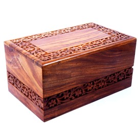 Hind Handicrafts Handmade & Handcrafted Rosewood Borders Engraving Wooden Cremation Box/Urns for Human Ashes Adult, Funeral Urn Box (X-tra Large : 11" x 7.25" x 4.5" - 260lbs or 118kg, Natural)