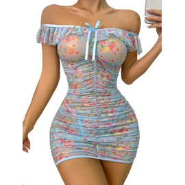 SOLY HUX - Ropa de dormir con tanga y estampado floral para mujer, Azul Floral, S
