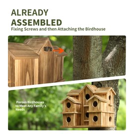 Bird Houses for Outside 10 Hole Bird House Room for 10 Bird Families Large Bird House for Garden/Courtyard/Backyard Decor Finch Bluebird Cardinals Handmade Hummingbird House