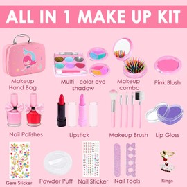 Kids Washable Makeup Girls Toys, Girls Makeup Kit for Kids Make up Set Real Makeup for Kid Little Girls Toddlers Children Princess Christmas Birthday Gifts Toys for 3 4 5 6 7 8 9 10 Year Old (Mermaid)