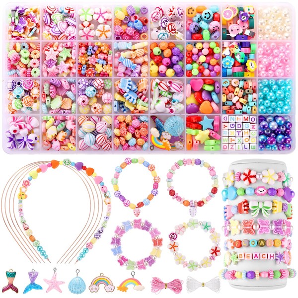 Funtopia Gifts for Girls, 32 Colours Bead Set, Craft Set, Children from 6 Years, Craft Girls 8 Years, Bracelets Make Yourself, Gifts Girls 5 6 7 8 9 10-13 Years Christmas Gifts