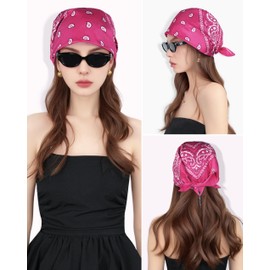 JENSVOIR Bandana for Women - Hot Pink Paisley Hollow Out Square Headband, 21.65 Inch Stylish Soft and Breathable Neck Scarf Hair Band