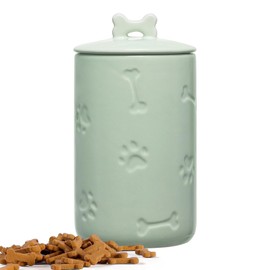 NIXBYO Dog Treat Container Airtight - 9"x5" Green Large Ceramic Dog Treat Jar for Kitchen Counter, Dog Cookie Jar with Lid - Farmhouse Style Dog Treat Storage Container for Dogs, Cats, Pets