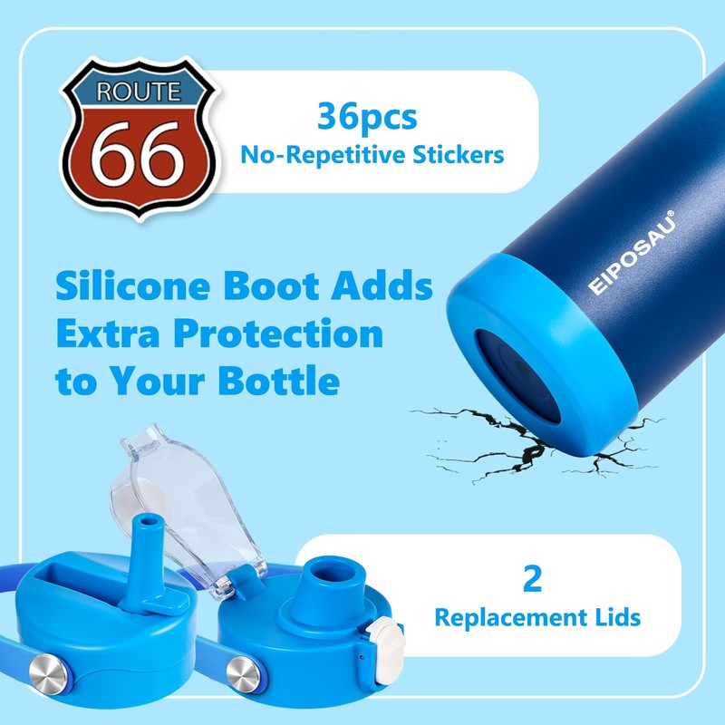 EIPOSAU Insulated Water Bottle with Lid & Boot & Stickers,