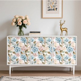 Livelynine Hydrangea Wallpaper Peel and Stick Vintage Green Pink Blue and White Floral Wallpaper for Bathroom Flower Vinyl Removable Light Blue Hydrangea Patterned Contact Paper Shelf Liner 17.5x78.8