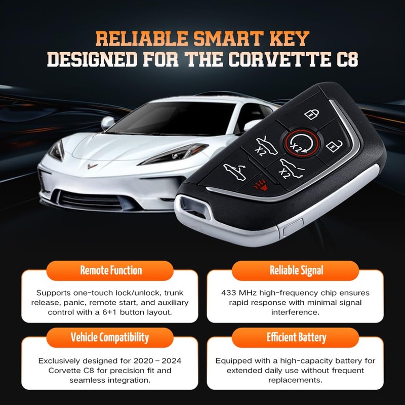 Fit for Chevy Corvette C8 2020-2024 Smart Key Fob 433MHz
