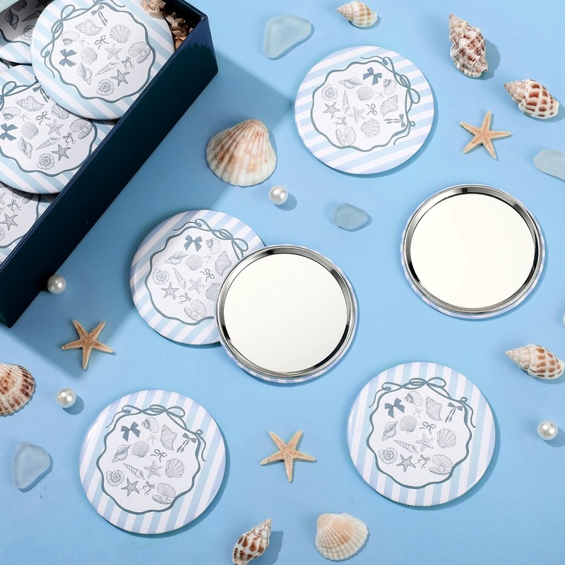 Wenqik 12 Pcs Shells Compact Mirrors, Beach Round Pocket Mirror